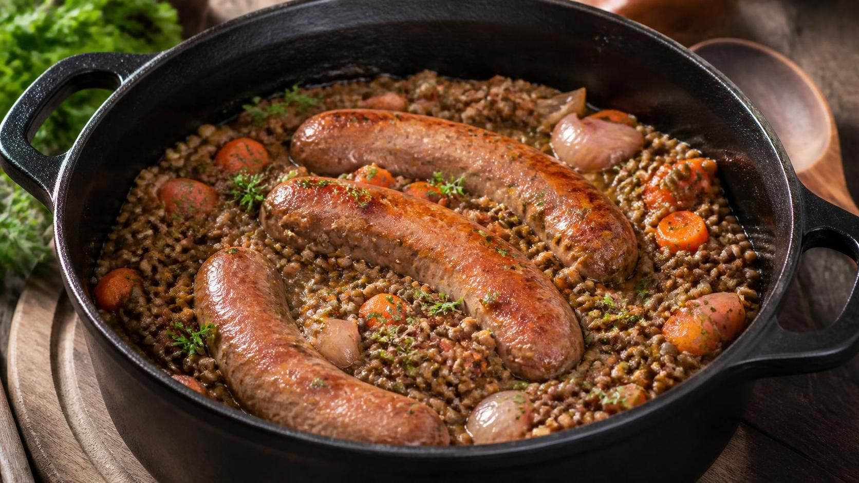 découvrez la recette authentique et réconfortante des saucisses aux lentilles façon grand-mère, une tradition culinaire revisitée pour ravir vos papilles.
