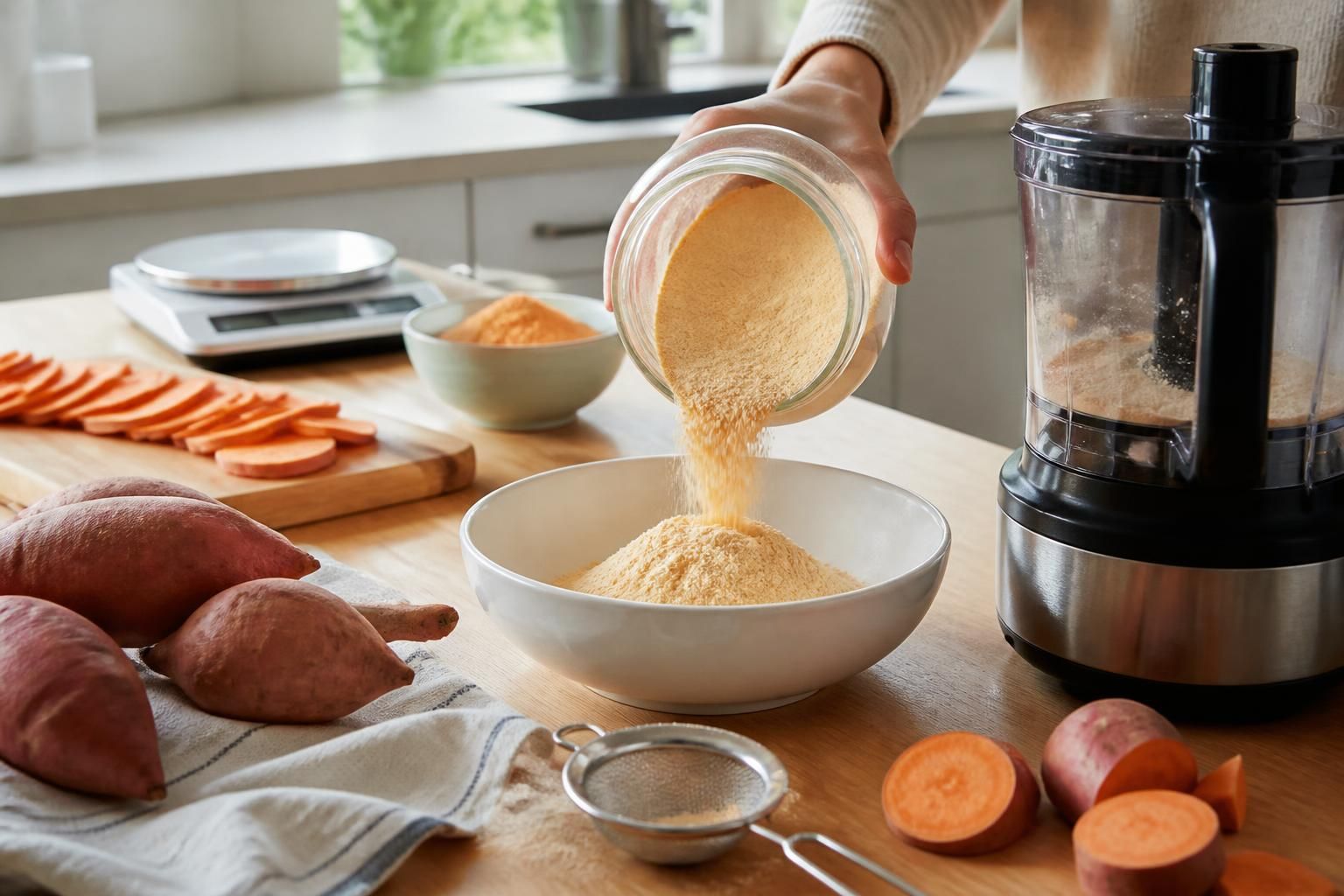 découvrez comment préparer facilement votre propre farine de patate douce maison avec notre guide simple et rapide. parfait pour des recettes saines et savoureuses !
