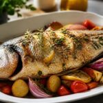 Délicieuse dorade rôtie au four parfumée au vin blanc