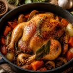 Délicieux chapon mijoté en cocotte, nappé d'une sauce gourmande